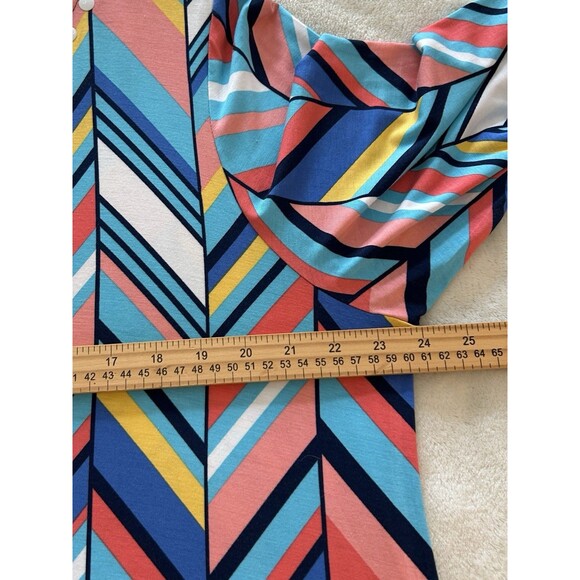 Ruby Rd Woman Blouse Size 1X Tunic Relaxed Asymmetrical Chevron Colorful Flowy - Picture 7 of 13